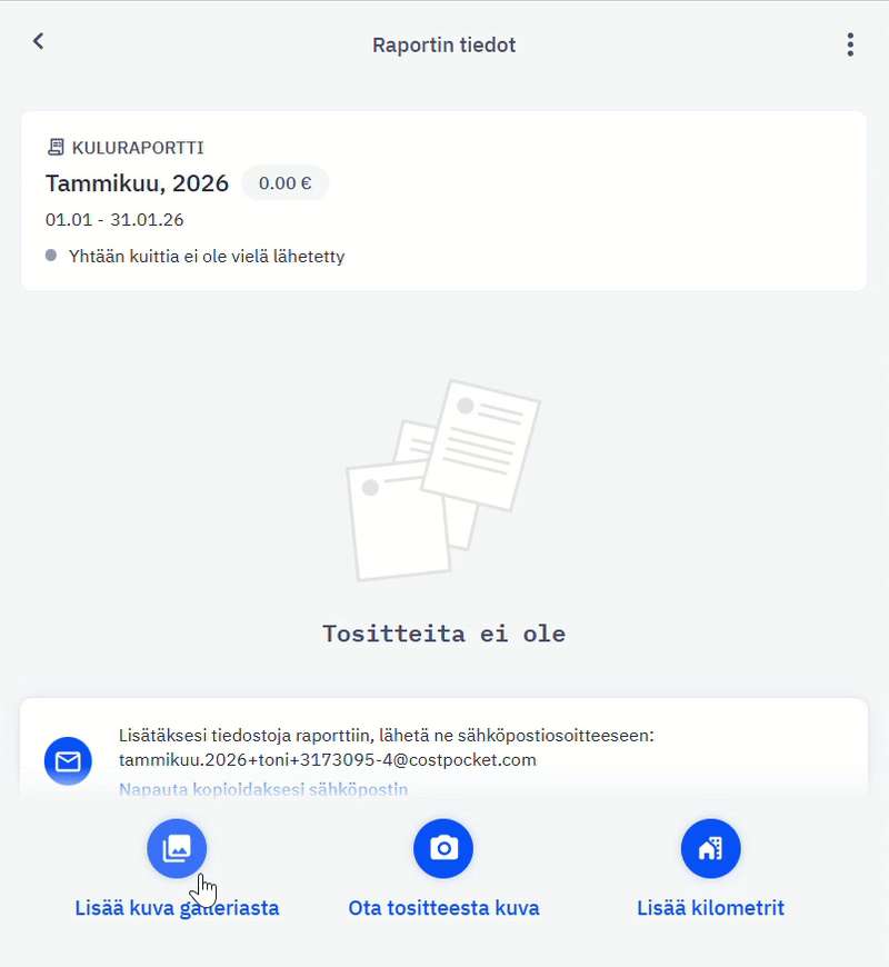 Matka- ja kuluraporttien lähettäminen