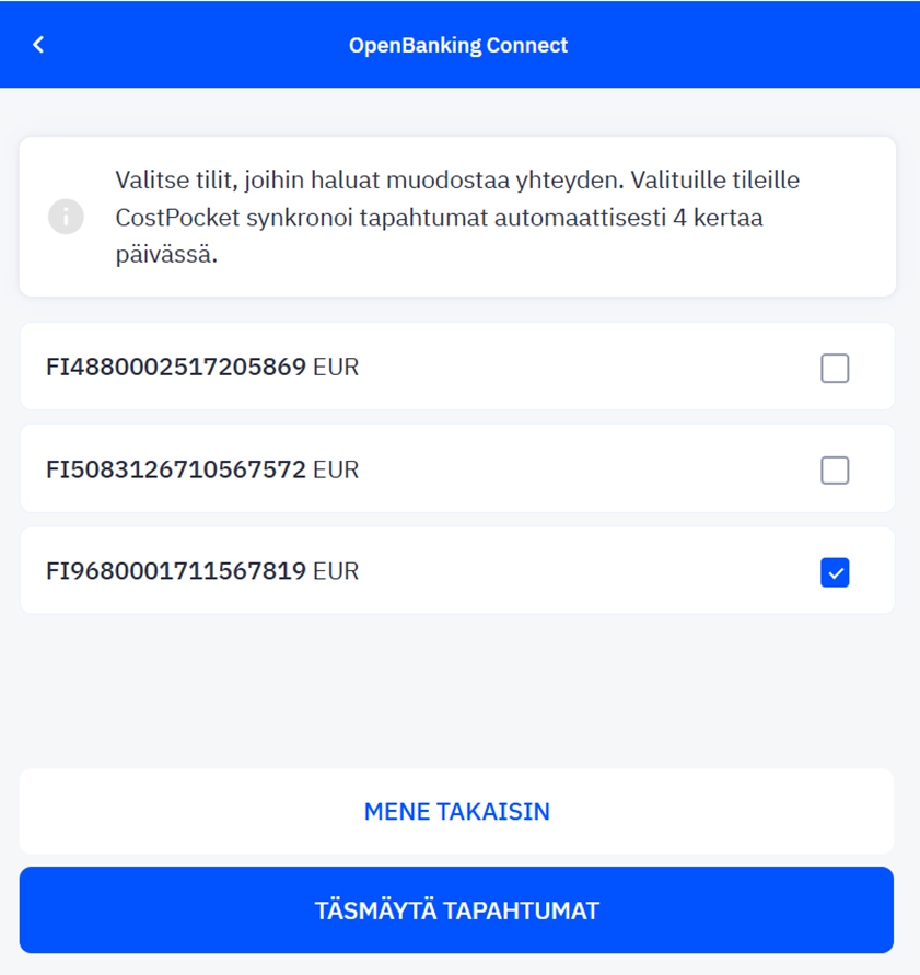 Korttitapahtumien yhdistäminen CostPocketiin