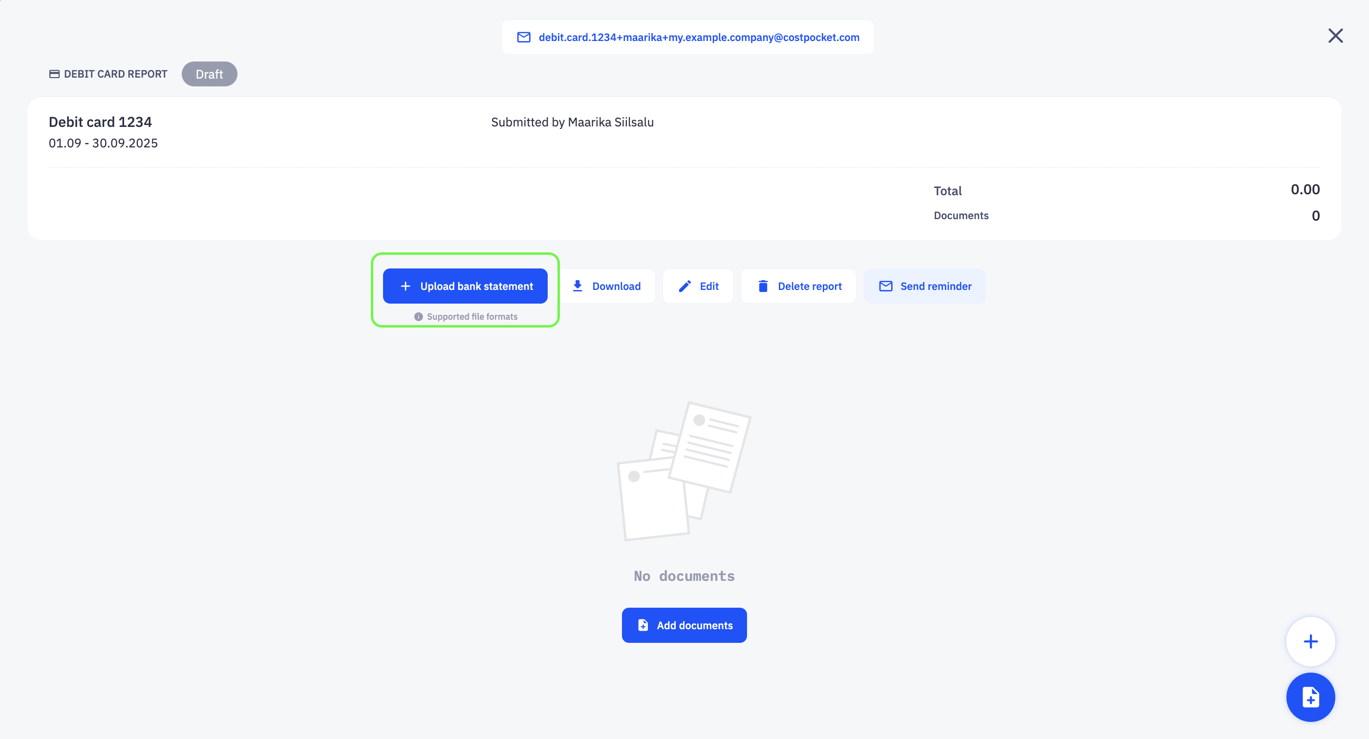 Uploading a bank statement file to a CostPocket payment card report