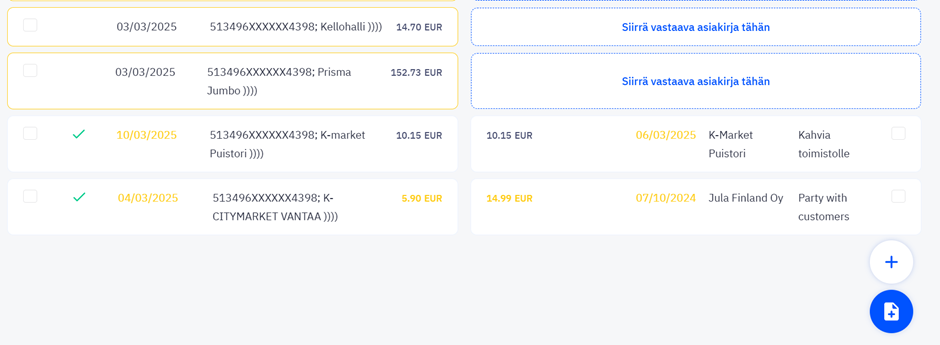 Korttitapahtumien käsittely ja täsmäyttäminen
