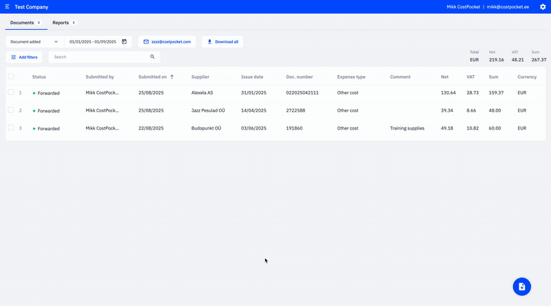 Drag-and-drop document upload in CostPocket Cloud