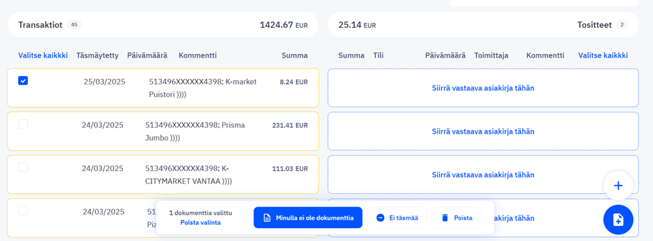 Korttitapahtumien käsittely ja täsmäyttäminen