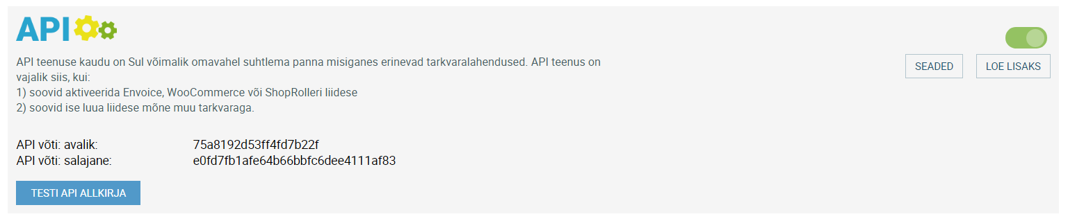 Teie ettevõttel olemas API võtmed