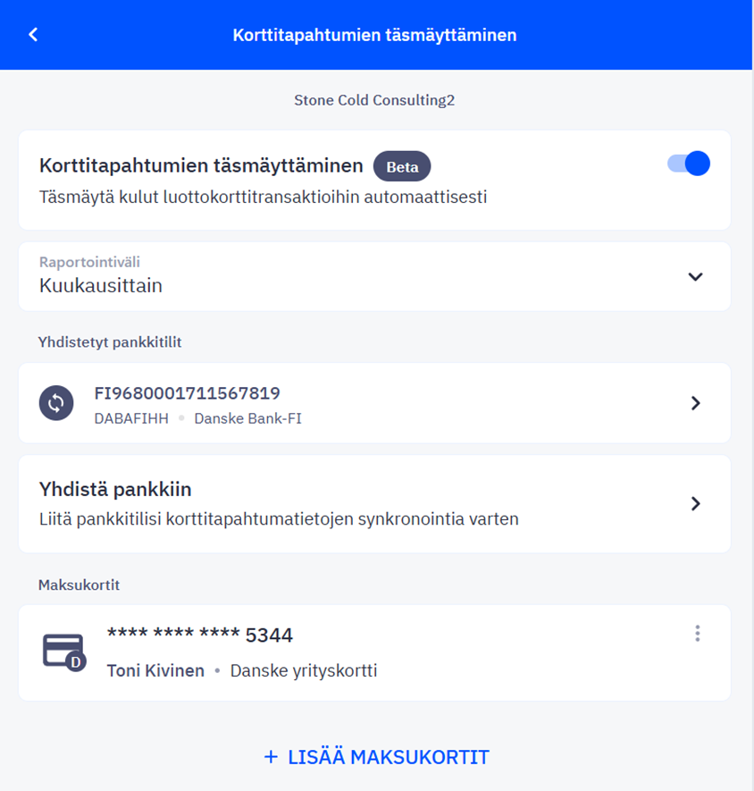 Korttitapahtumien yhdistäminen CostPocketiin
