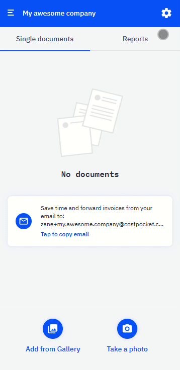 Expense types management screen in CostPocket with the add new button