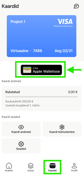 Apple Wallet või Google Wallet lisamine