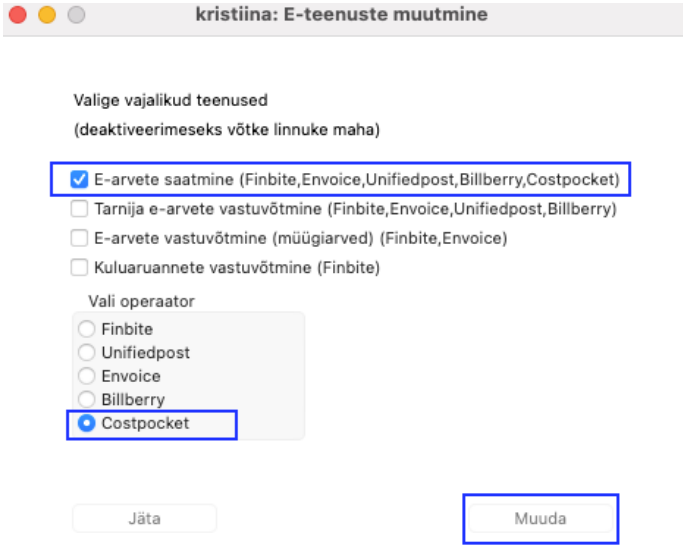 E-arvete saatmine Standard Booksist CostPocketi abiga