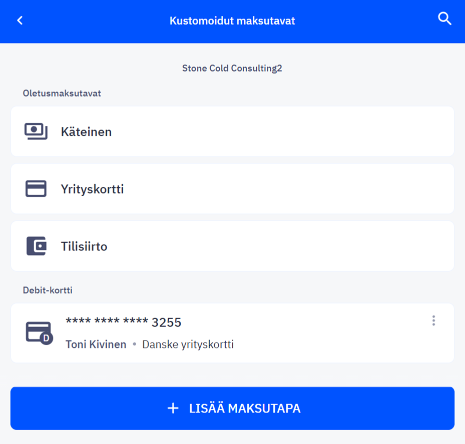 Maksukortin lisääminen