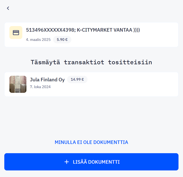 Korttitapahtumien käsittely ja täsmäyttäminen