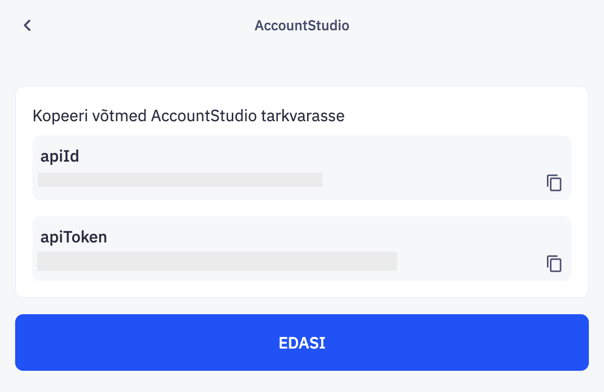 AccountStudio api võtmed