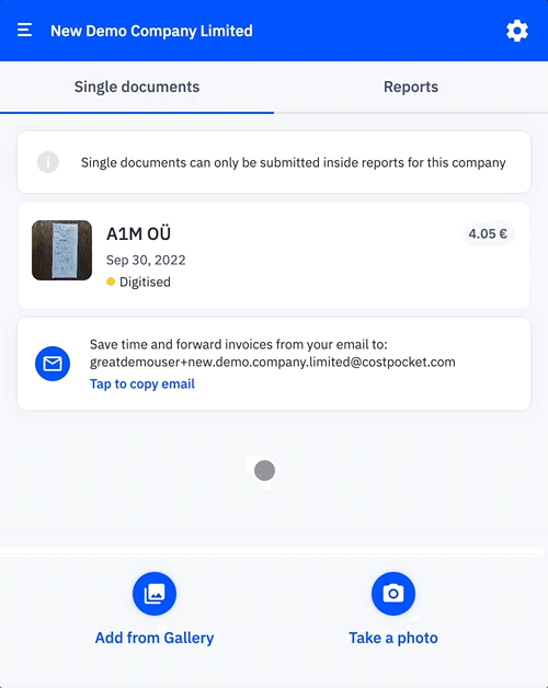 Users settings screen in CostPocket showing the list of users and admin toggles