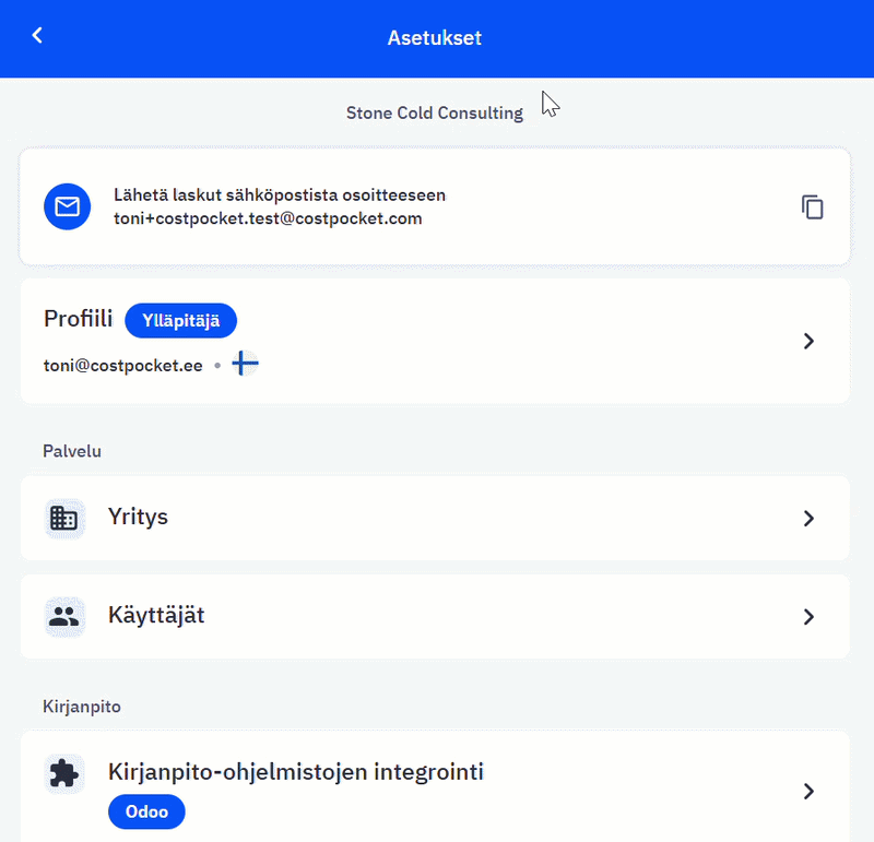 Aktivoi CostPocket-yrityskortit