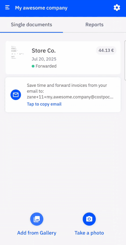Two-step expense submission in the CostPocket app using Express mode