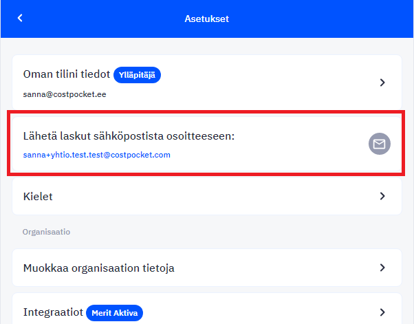 Dokumenttien lähettäminen sähköpostista
