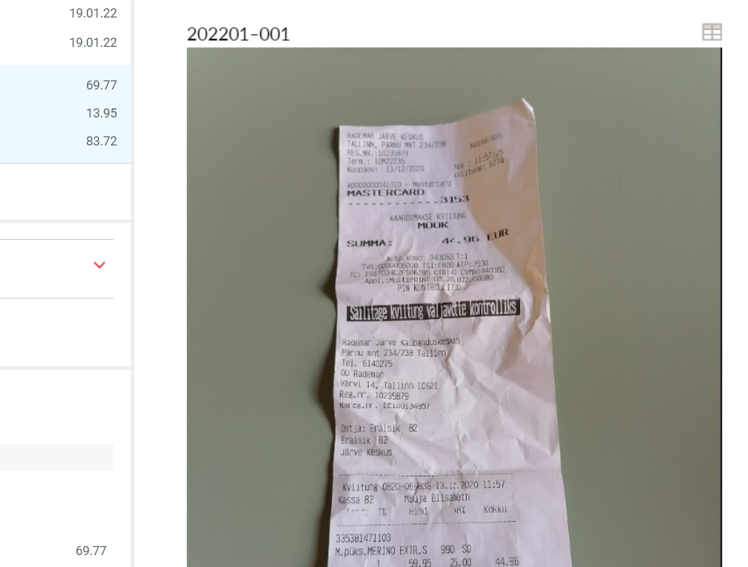 Example of a document captured with CostPocket in Telema eFlow environment