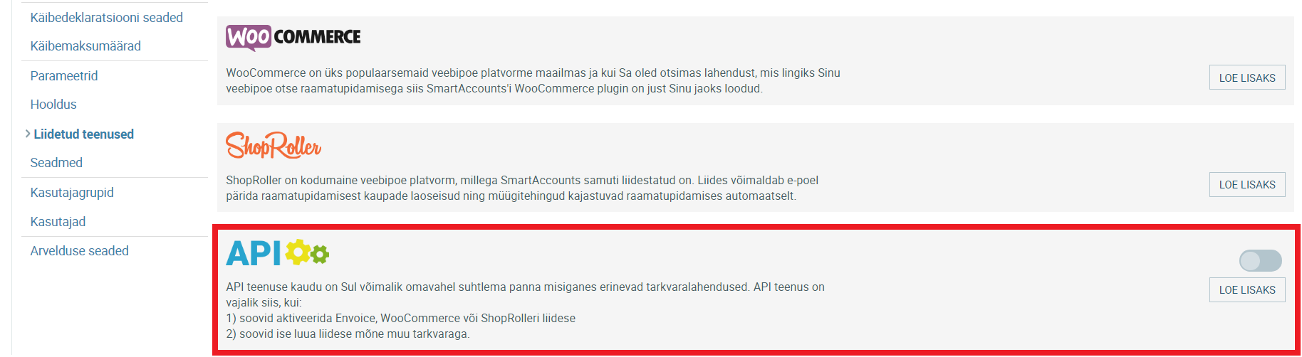 Seejärel tuleb aktiveerida API