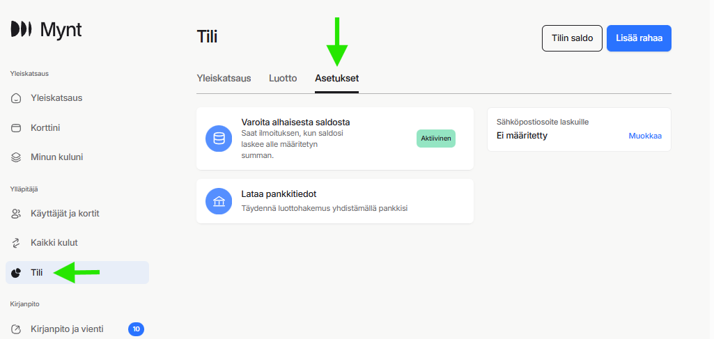 Mynt asetukset