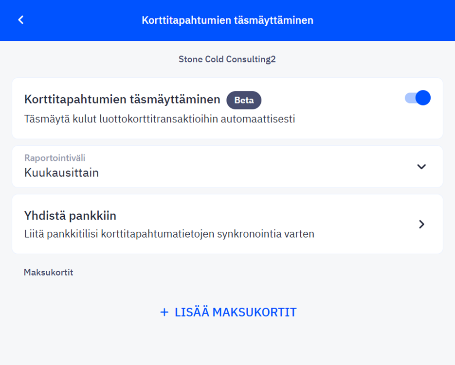 Korttitapahtumien yhdistäminen CostPocketiin