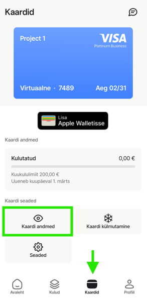 Mynt kaardi andmed
